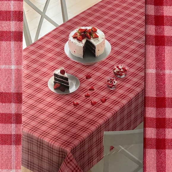 Celebrate Together Red Plaid Gingham Valentines Day Tablecloth Fabric 60" by 84" - Picture 3 of 9